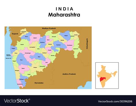 Maharashtra map district names in maharashtra Vector Image