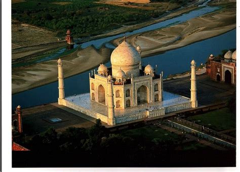 Aerial view of the Taj Mahal ... looking across the sacred Yamuna river ...