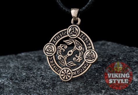 Huginn & Muninn Pendant - Norse Symbols, Bronze — VikingStyle