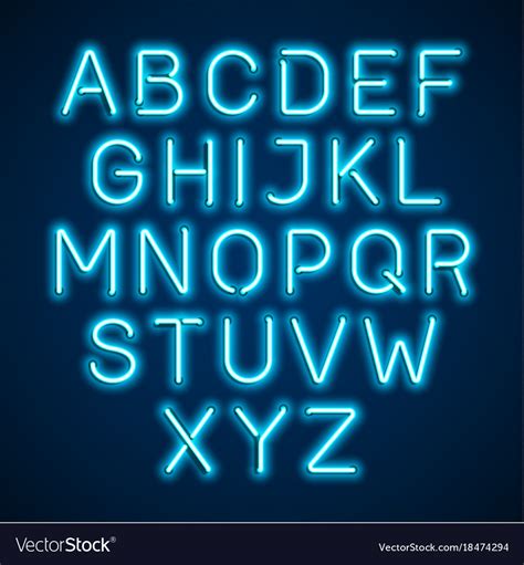 Neon light glowing alphabet Royalty Free Vector Image