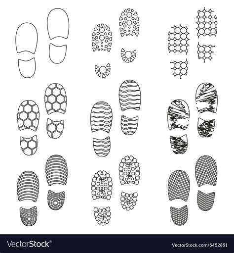 Black human shoes footprint various sole outline Vector Image