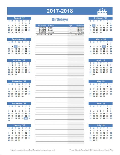 Birthday Calendar Template - Yearly Birthday Calendar