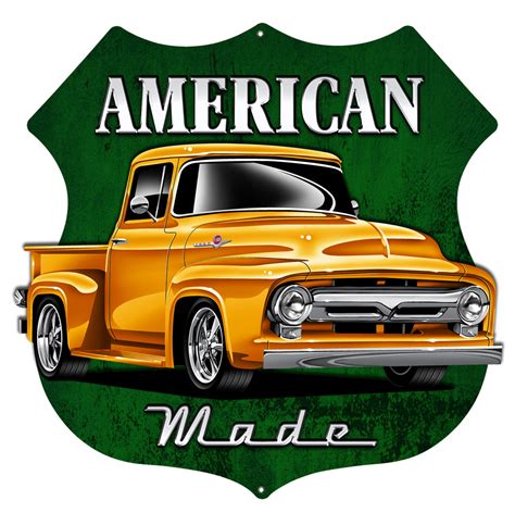 American Made Truck Cut Out 3 D Effect Garage Art Metal Sign 15.6×15.8 | Reproduction Vintage ...