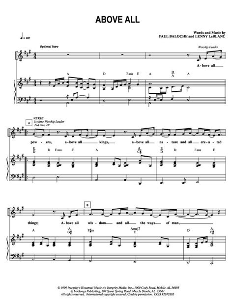 Above All free sheet music by Paul Baloche | Pianoshelf