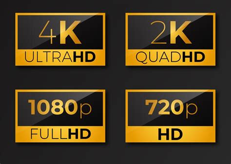 Pack of video dimensions HD icons 4K 2K 1080p 720p 1234434 Vector Art ...