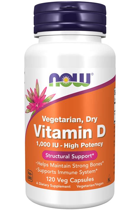 NOW Supplements, Vitamin D 1,000 IU Dry, High Potency, Strong Bones*, Structural Support*, 120 ...
