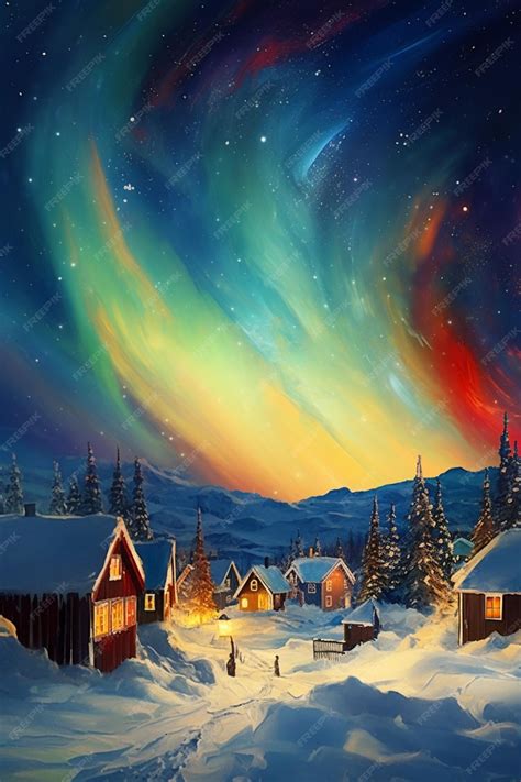 Premium AI Image | Aurora borealis over a snowy village