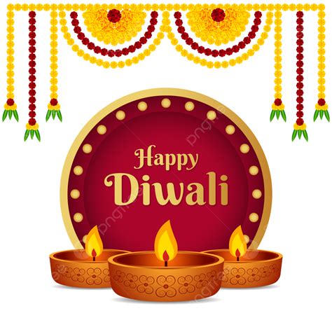 Happy Diwali Festival Of Lights Design With Marigold Garlands Vector ...