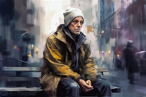 Premium AI Image | Homeless man on the streets of New York portrait painted in watercolor on ...