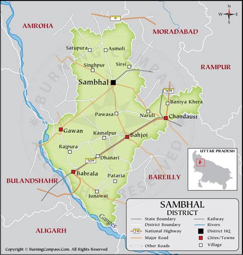 Sambhal District Map, District Map of Sambhal, Uttar Pradesh, India