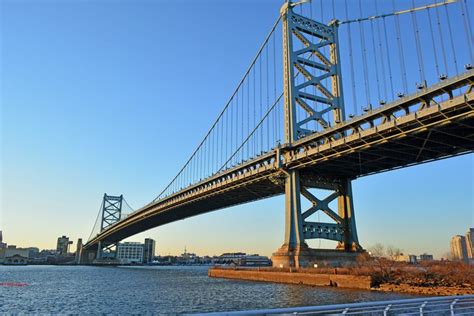 The Ben Franklin Bridge, as seen from the Camden, NJ, waterfront ...