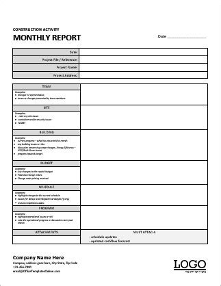 Downlod Monthly Construction Report Template