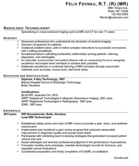 Resume Format For X Ray Technician | Radiology technologist, Resume examples, Job resume examples