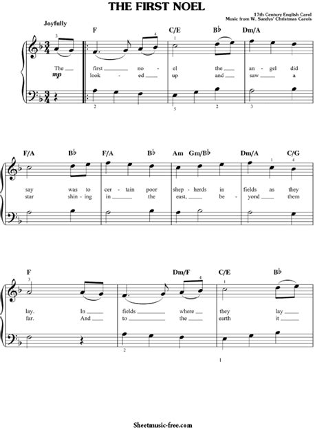 The First Noel Sheet Music Christmas Carol - ♪ SHEETMUSIC-FREE.COM