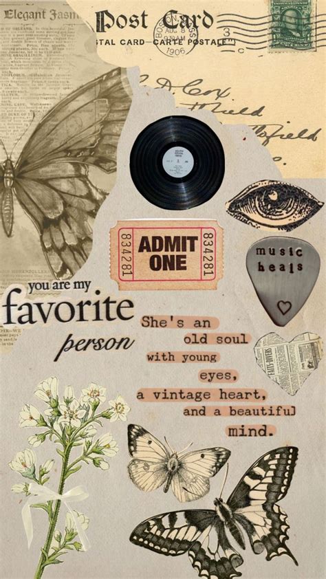 an altered collage with butterflies, flowers and other things on it's side