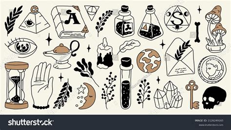 Magic Symbols Hand Drawn Tattoo Set Stock Vector (Royalty Free ...