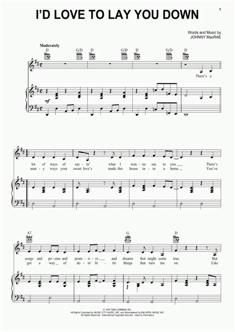 I'd Love To Lay You Down Piano Sheet Music