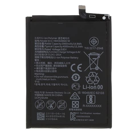 OEM HB436486ECW 3.82V 3900mAh Li-polymer Battery Replacement for Huawei Mate 10/10 Pro/P20 Pro ...