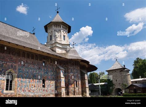 Romania, Bucovina, Moldovita monastery, Vatra Moldovitei Stock Photo ...