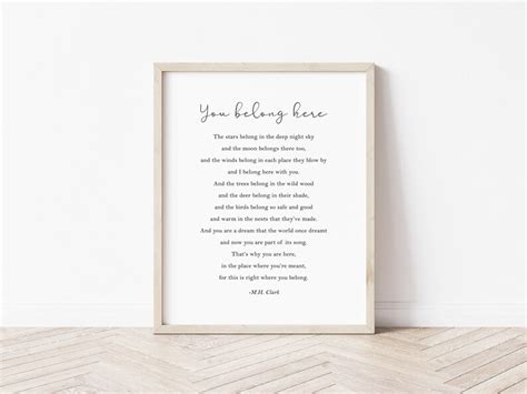 You Belong Here Quote Sign Book Quote Sign Literary Quote | Etsy