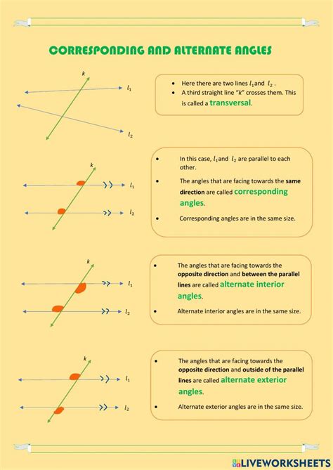 Alternate and Corresponding Angles worksheet | Live Worksheets ...