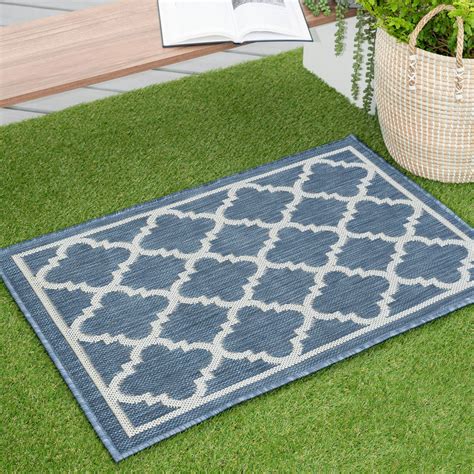 Transitional 2x3 Area Rug (2' x 3') Geometric Blue, Cream Indoor Outdoor Scatter Easy to Clean ...