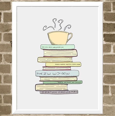 I Love Books and Coffee Print - Kitchen Art Illustration - Books and Reading Book Art - Tea Cafe ...