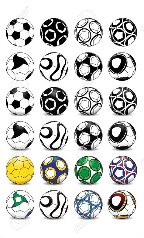 Different Football Soccer Ball Designs In Black And White, Shaded ...