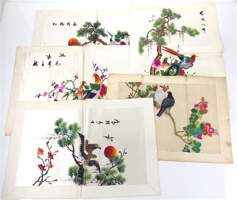 Lot - 5pc. Chinese Silk Embroidery Art