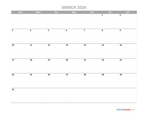 March Calendar 2024 Printable | Calendar Quickly