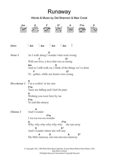 Runaway by Del Shannon - Guitar Chords/Lyrics - Guitar Instructor