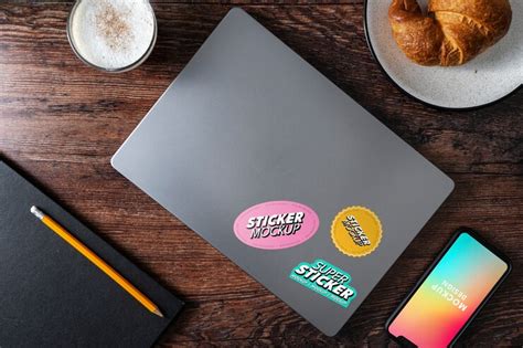 Premium PSD | Adhesive sticker on laptop device