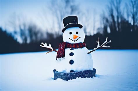 Premium Photo | Building a snowman in a wintery setting created by ai