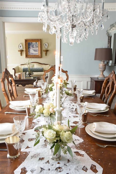 A Snowy Formal Dining Table | Dining room centerpiece, Dining room table decor, Formal dining ...