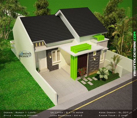 Desain Rumah 1 Lantai Type 64 Lebar 8 Meter Minimalis - Arsitek Desain