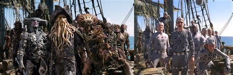 Davy Jones and his crew (before and after VFX). The visual effects/CGI work from Pirates of the ...