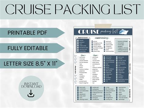 Cruise Packing List Template Printable Packing List for Cruise Editable ...