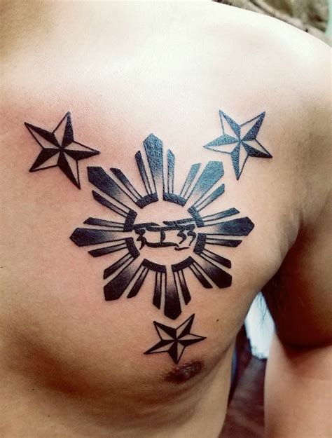 Filipino tattoo meaning: The sun and the stars from the flag itself and the lettering in the ...