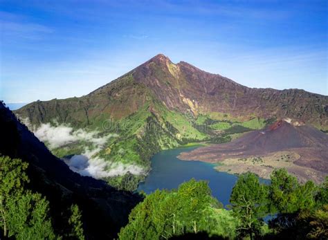 Volcano Crater Lake of Mount Rinjani Lombok Indonesia Stock Photo ...