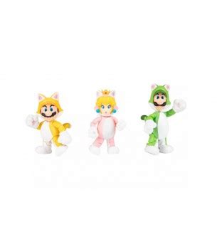 Super Mario 3D World: Cat Suit Mario, Luigi & Peach Action Figure 3-pack - Visiontoys