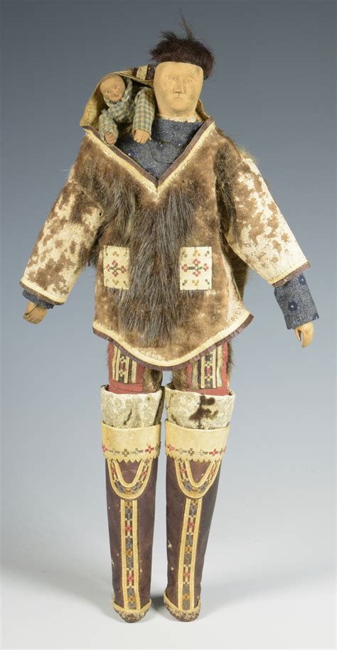 Lot 612: Eskimo Doll with Papoose, Elaborate Clothing