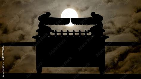 Ark of the Covenant By Night with Dark Atmosphere, Fog, Smoke, Full Moon and Jewish Religious ...