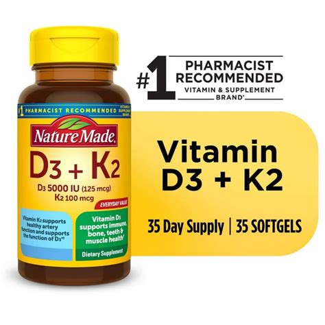 Nature Made Vitamin D3 K2 Softgels, Dietary Supplement, 35 Count ...