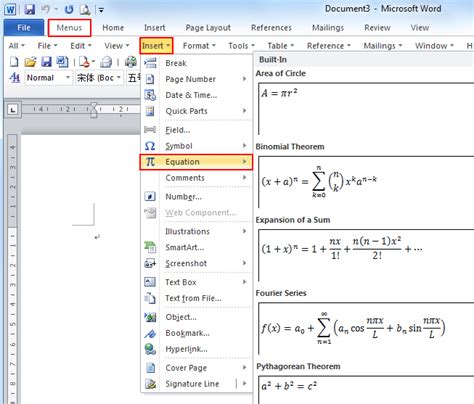 Where is the Equation in Microsoft Word 2007, 2010, 2013, 2016, 2019 ...