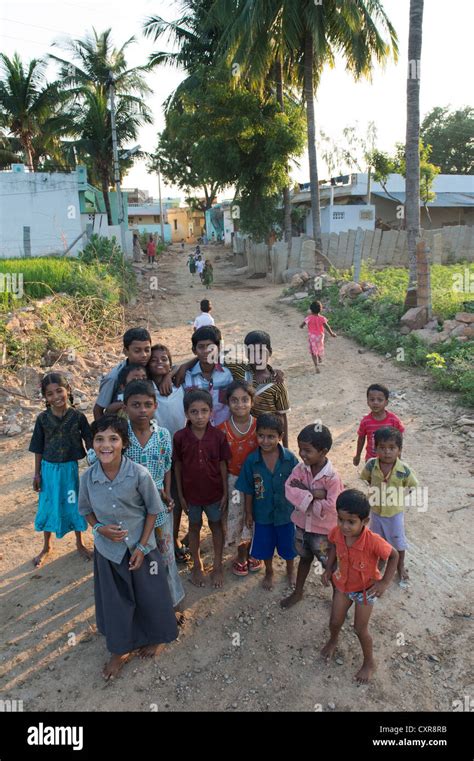 Happy young rural Indian village children in their village. Andhra ...