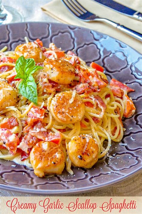 Creamy Garlic Scallop Spaghetti with Bacon. In under 30 minutes.