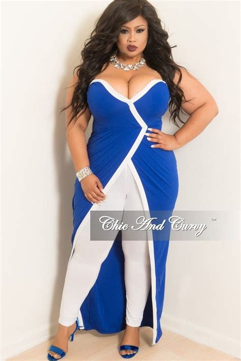 Final Sale Plus Size Strapless Faux Wrap Long Dress Top in Royal Blue with White Trim (With ...