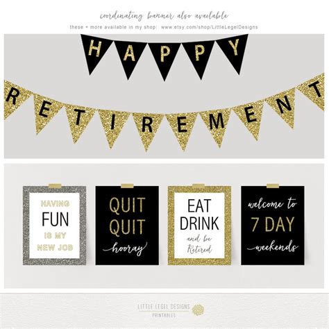 Retirement Party Signs. 2 Sizes 8x10 and 5x7. Black & Gold. - Etsy