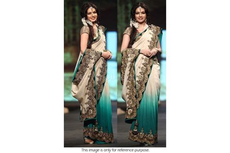 Bollywood Style Bhagyashree Chiffon Saree in Shaded white and Green color