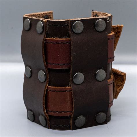 Wide Real Leather Studded Wristband Attached by Buckles Wrist - Etsy